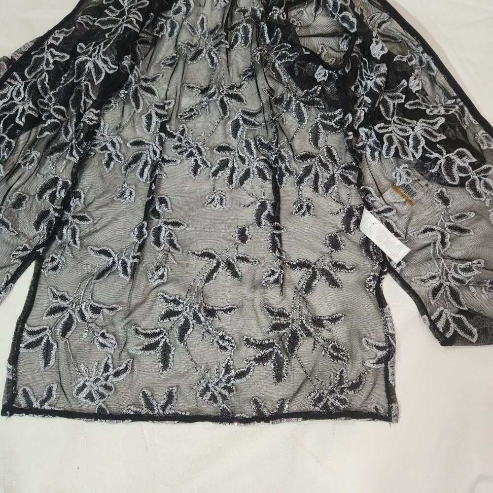Alex Evenings Women Black Top Twinset Embroidered 3/4 Sleeve Mock Neck Size S 10 - Picture 9 of 16